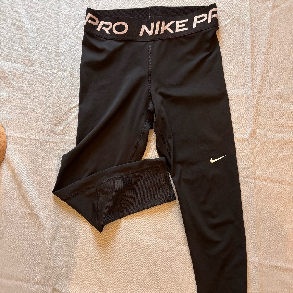 Nike Pro Black Leggings with Pink Waistband